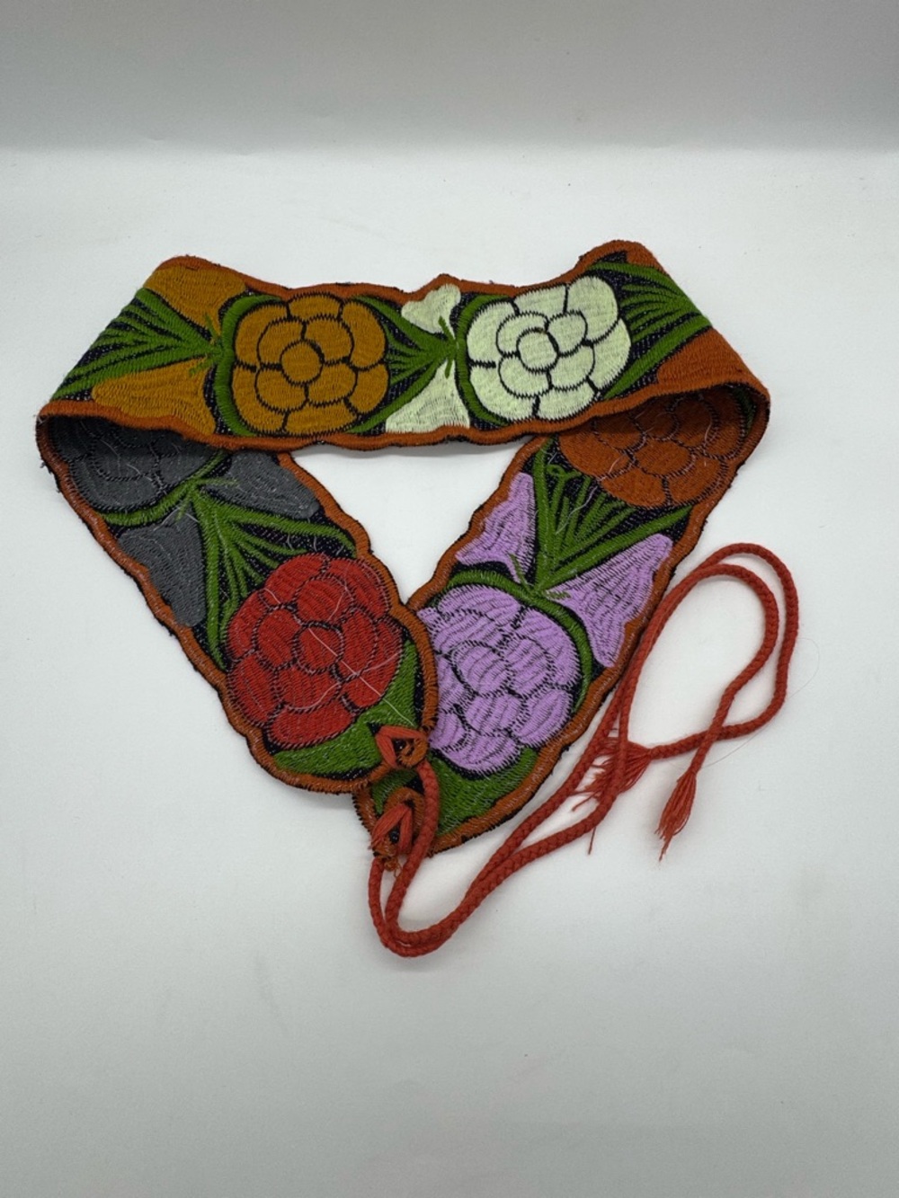 Boho Floral Embroidered Tie Belt - Rust Multicolor